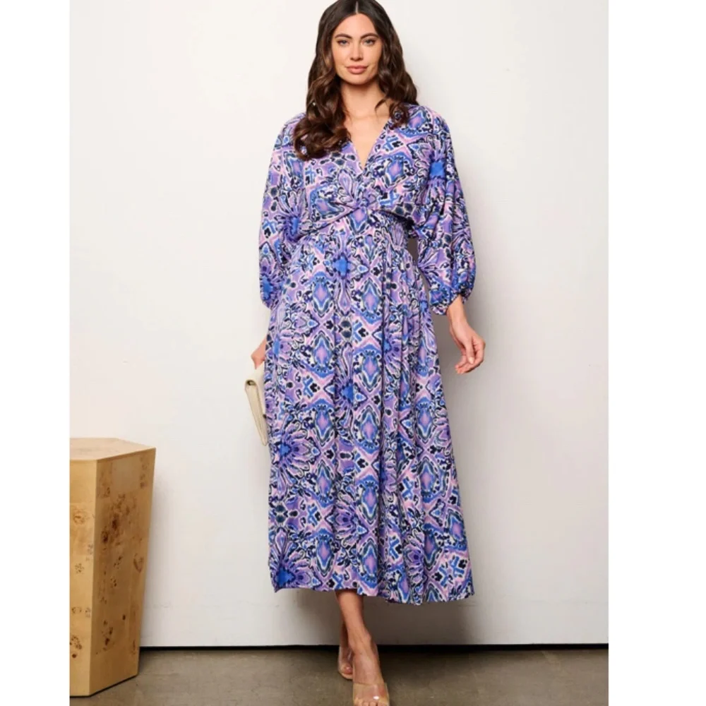 NWT -Purple Smock Waist V-neck Maxi Dress - Picture 1 of 3